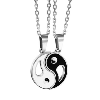 Stainless Steel Tai Chi Bagua Couple Pendant Necklace, Retro Ethnic Style