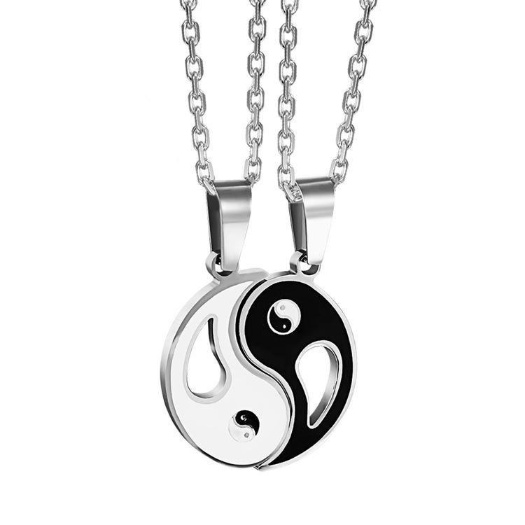 

Stainless Steel Tai Chi Bagua Couple Pendant Necklace, Retro Ethnic Style