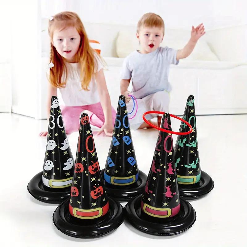 5Pcs Halloween Inflatable Witch Hat Ring Toss Game with 20pcs Colored Rings Air Pump Halloween Party  Supplies Kids Adult Toys
