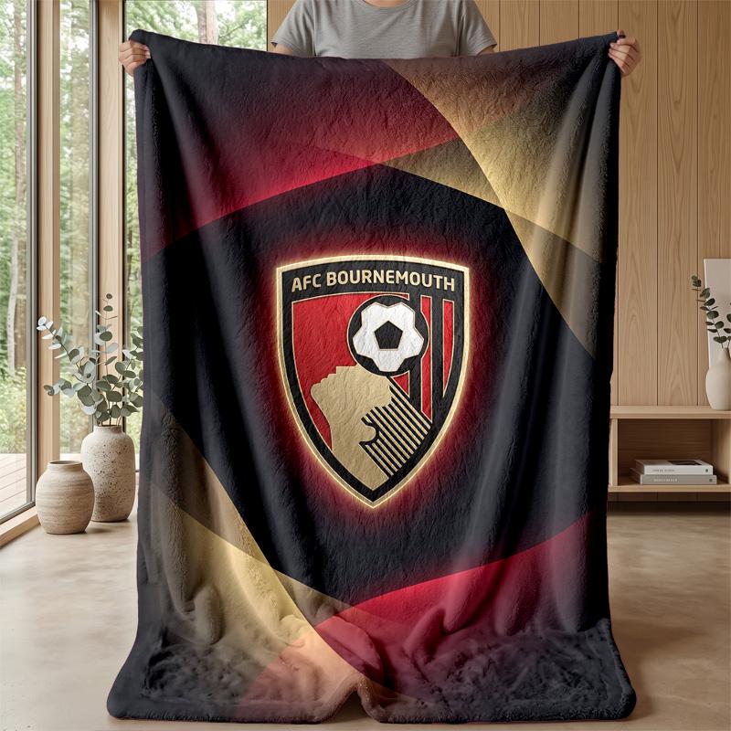 Bournemouth Football Print Flannel Blanket, Soft Warm Lightweight Throw Blanket for Sofa Bed Camping
