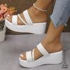 Women Summer Fashion Woven Wedge Sandals Black White Chunky Platform Slippers Woman Thick Sole Non Slip Beach Slides Plus Size