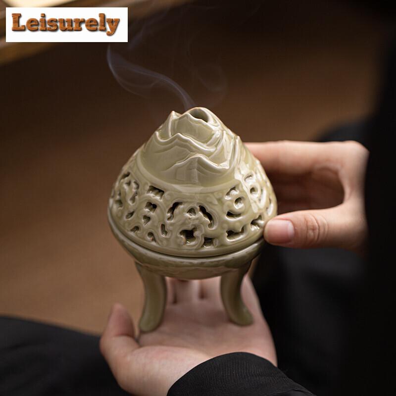 Celadon Three Legged Plate Incense Burner Creative Aromatherapy Stove Tea Table Ceramic Decoration Agarwood Sandalwood Furnace