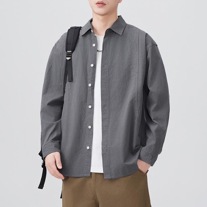 

Новая японская ретро весенняя рубашка с длинным рукавом в стиле кэжуал для мужчин, рубашка из чистого хлопка, однотонная рубашка 4XL