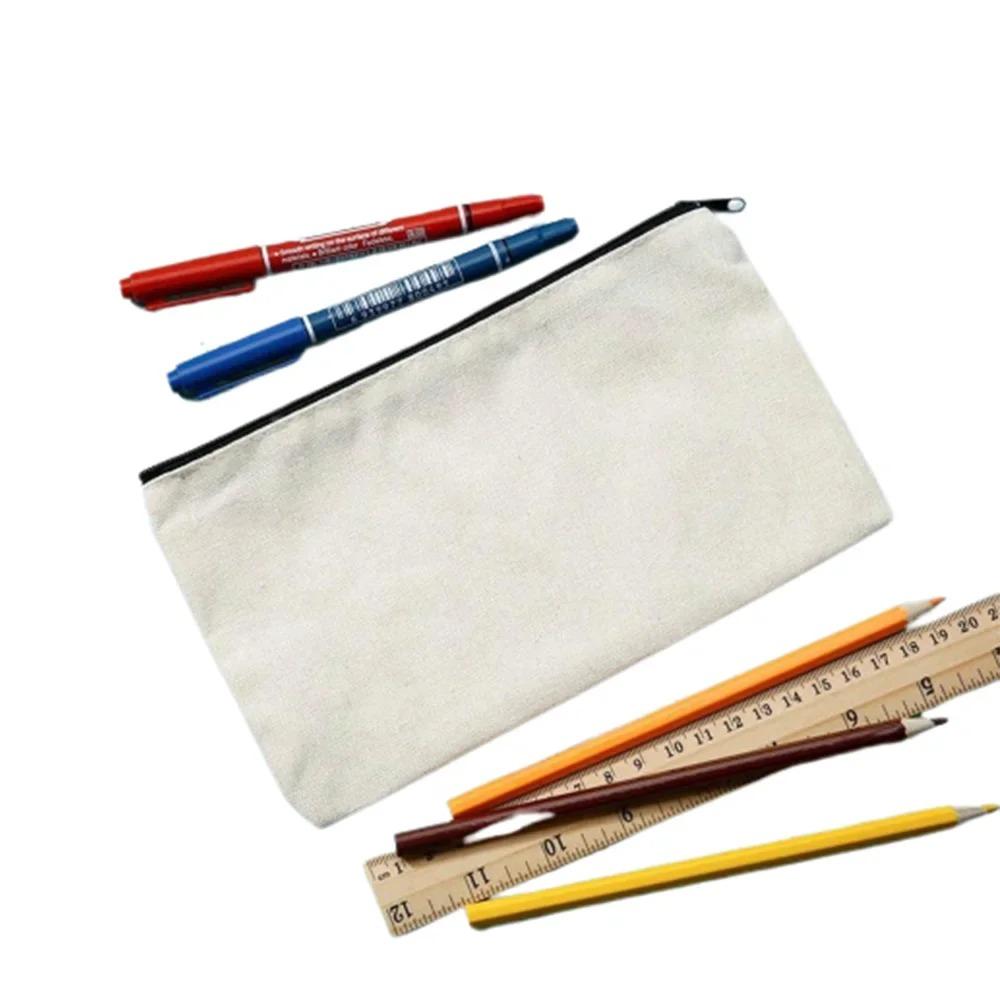 10Pcs Blank DIY Craft Bag Canvas Pencil Case Makeup Bags- Pencil Pouch Cosmetic Bag Multi-Purpose Travel Toiletry Bag Zipper Bag