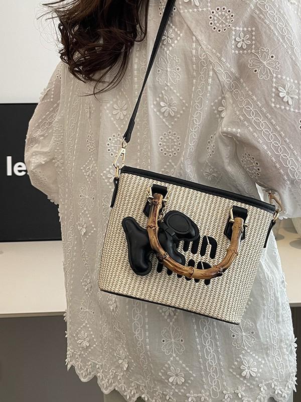 2025 Influencer-Stil Damen gewebte Crossbody Bucket Handtasche für Sommer-Strandurlaube