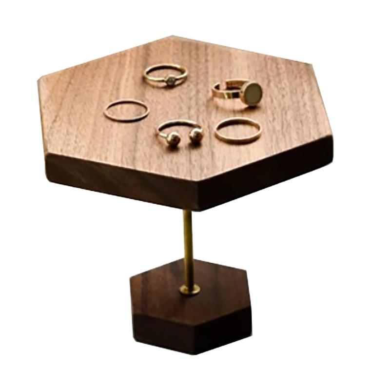 Présentoir à Bijoux Hexagonal Créatif Noyer Porte-Bijoux Plateau pour Colliers et Bagues Accessoires de Présentation pour Vendeurs de Bijoux Rangement pour Boucles d'Oreilles et Bracelets