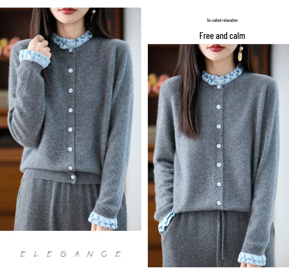 French Lace Knit Wool Cardigan Coat - Women's Autumn/Winter 2025 Fashionable Age-Reducing Sweater