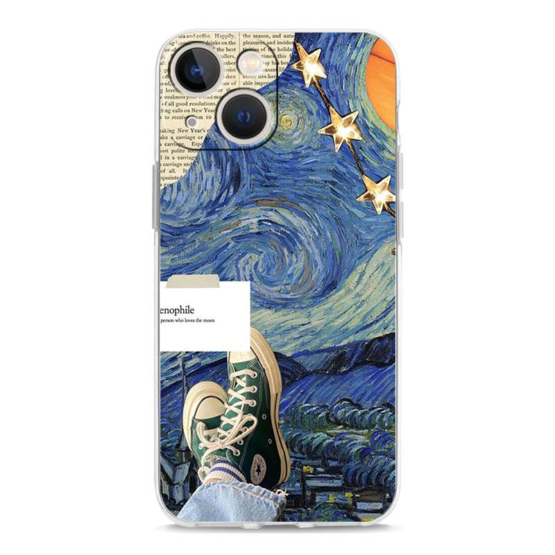 Phone Case For iPhone 15 14 13 12 Mini 11 Pro Max XS X XR 7 8 Plus Clear Shockproof Silicone TPU Cover Starry sky van gogh art