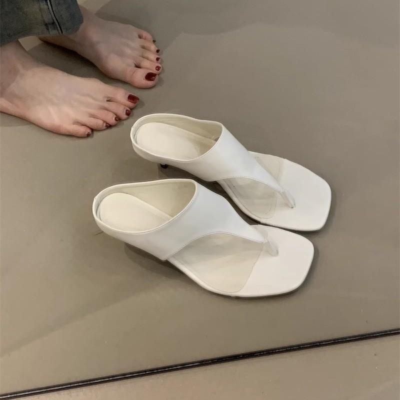 Retro High-heeled Sandals New Niche Temperament Simple Fairy Toe Thin Heel Flip-flops