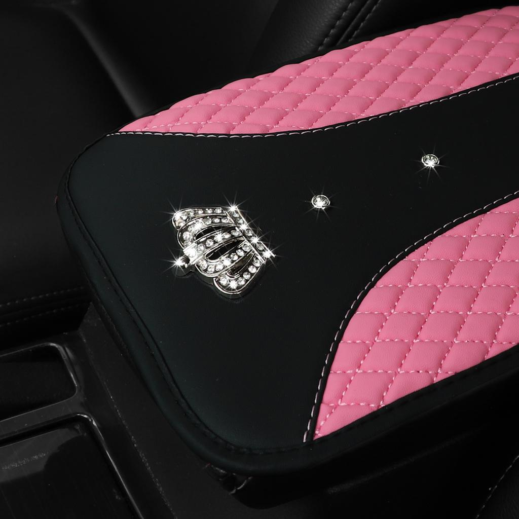 an artificial leather embroidered stereo diamond-encrusted crown Blingbling new car armrest upholstery for men and women