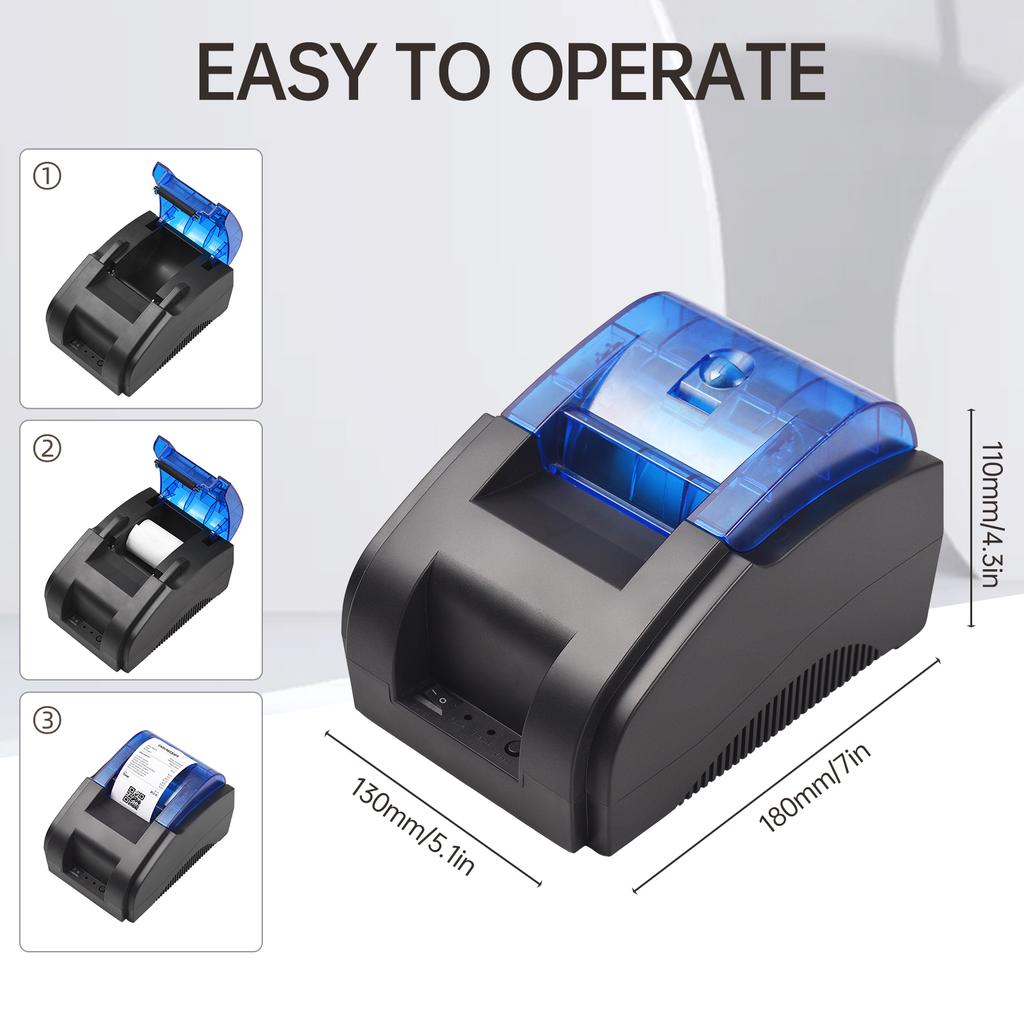BISOFICE 58MM Desktop Receipt Printer USB+BT 203DPI Direct Thermal Printing Compatible with