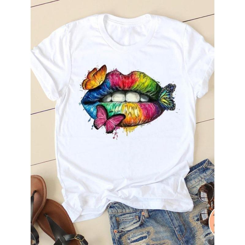 

Red Lips, Lip Print, Print, Women S Short-Sleeved T-Shirt Top XXXL