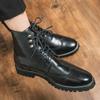 Men's High-Top Lace-Up Leather Boots, Trendy Burnished Style, Large Sizes for Autumn/Winter Outdoor Fashion