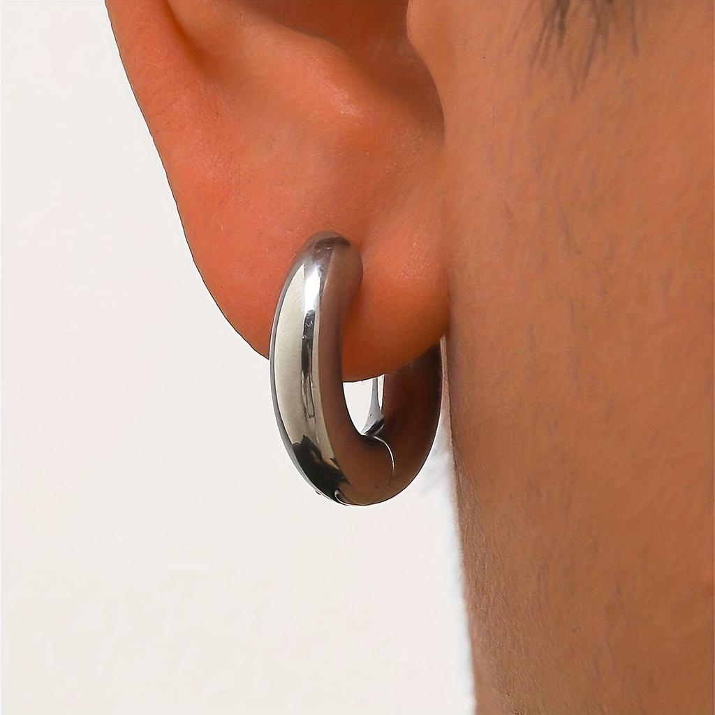 1 Paar Schwarze Silberne Goldene Farbton Edelstahl Creolen Runde Schlaufe Ohrring Herren Damen Große Größe Übertreibung Schmuck 10-20mm