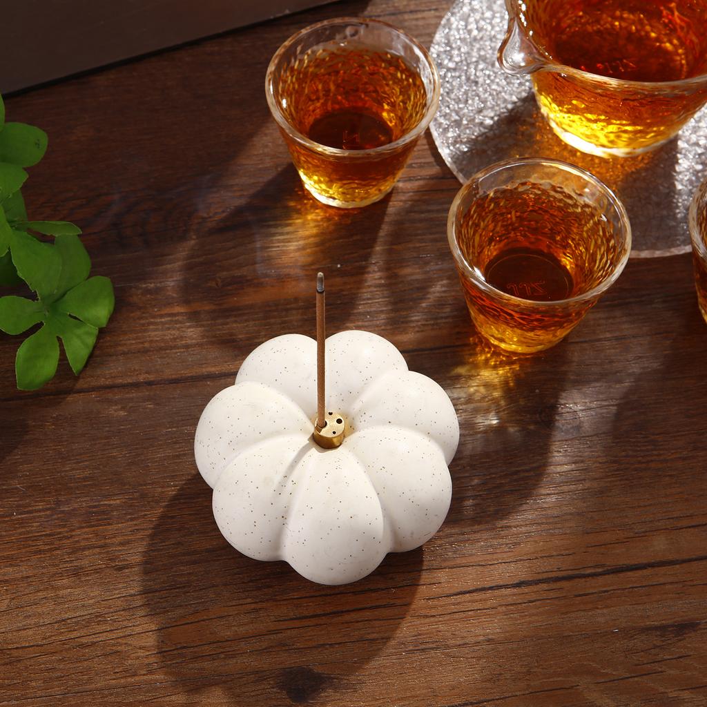 Creative Ceramic Pumpkin Incense Burner 4-hole Brass Incense Holder for Incense Stick Buddhism Supplies Home Decor