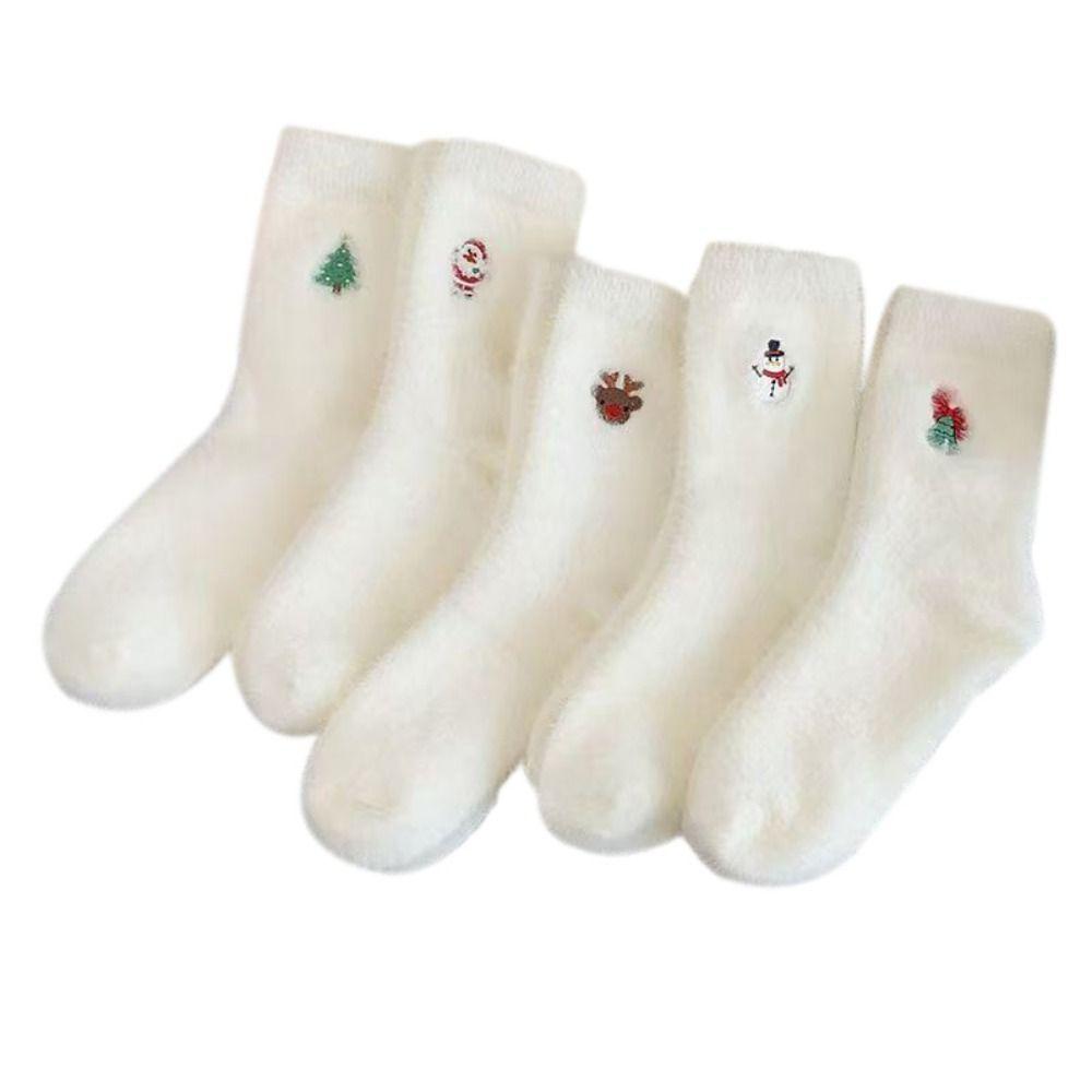 Winter Warm Christmas Pattern Socks Mink Velvet Xmas Tree Snowman Elk Socks