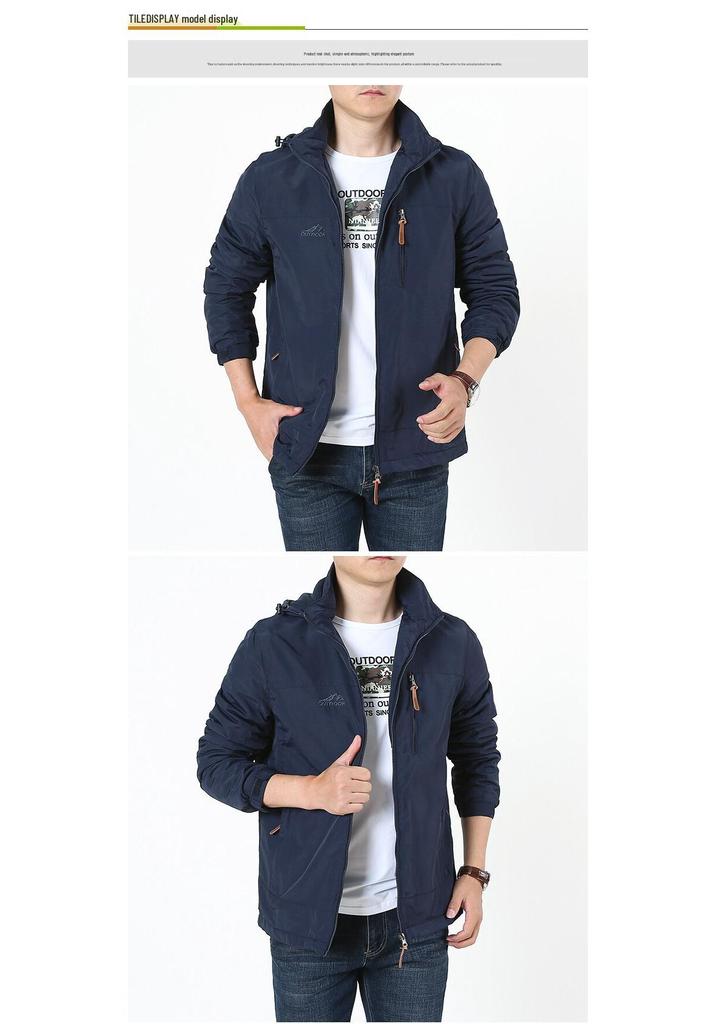 Men's Waterproof Breathable Outdoor Jacket with Detachable Hood - Spring/Autumn Plus Size Windbreaker & Sport Casual Outerwear.