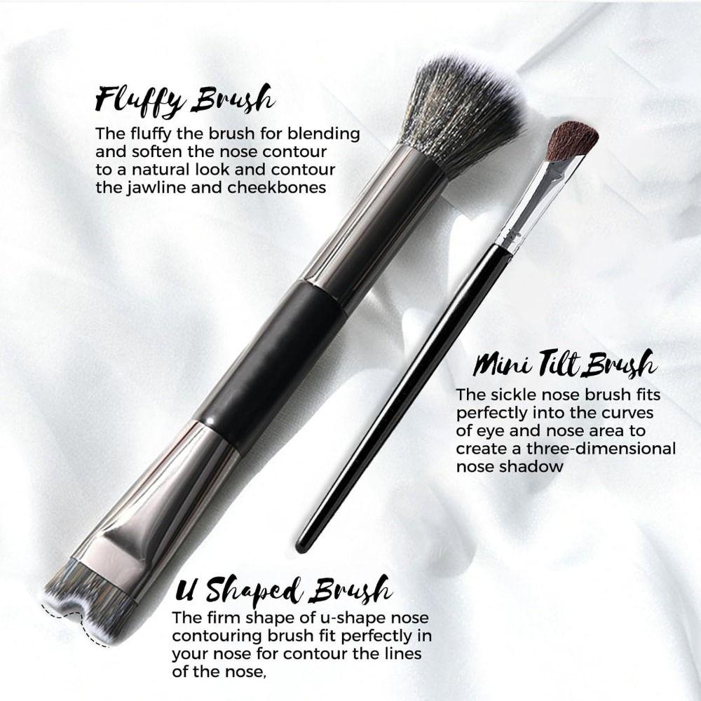 2Pcs Double Head Nose Contour Brush Set Portable Cosmetic Brush Kit Eyeshadow Powder Brush  Women
