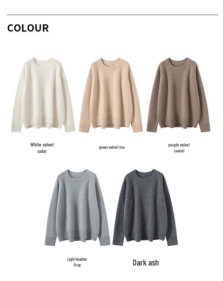 Women's Cashmere Raglan Sleeve Sweater - Winter 2026 New Arrival, Round Neck, Gentle Style, Loose Fit, Slimming Warm Base Layer.