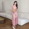 French vintage summer new Chinese slimming improved qipao sweet patchwork pink elegant fake two-piece dress for women