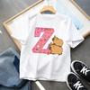 Cute Capibala Letter Printed Short Sleeved Pure Cotton Tshirt for Children Comfortable and Breathable Top Gift 2025