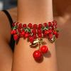 4 Pcs Versatile Red ABS Bead & Cherry Drop Oil Pendant Bracelet Set, Suitable For Women's Everyday And Vacation Outfits
