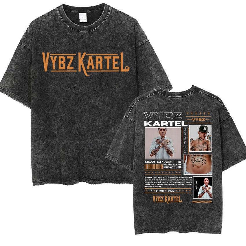 Rapper Vybz Kartel Tour Album T Shirts Mens Fashion High Quality Cotton Tshirt Vintage Washed Short Sleeve Tees Streetwear