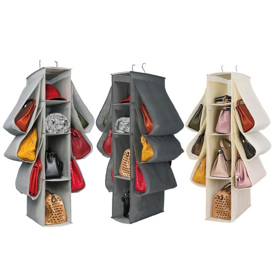 Rangement Suspendu Sac Organisateur Sacs à Main 4 Poches Transparentes - Gain De Place Armoire - Crochets Inox Rangement Suspension Armoire