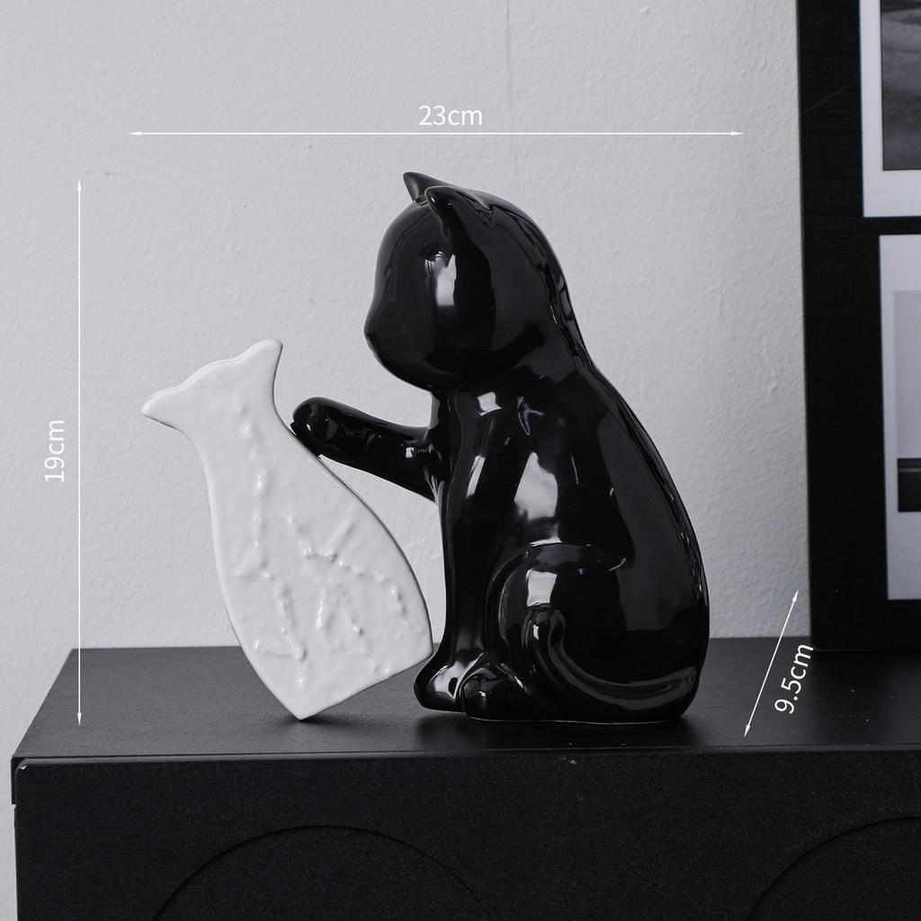 Creative Black Ceramic Cat Vase Countertop Decoration Fresh Flower Hydroponic Vase Abstract Cat Dining Table Living Room Decor