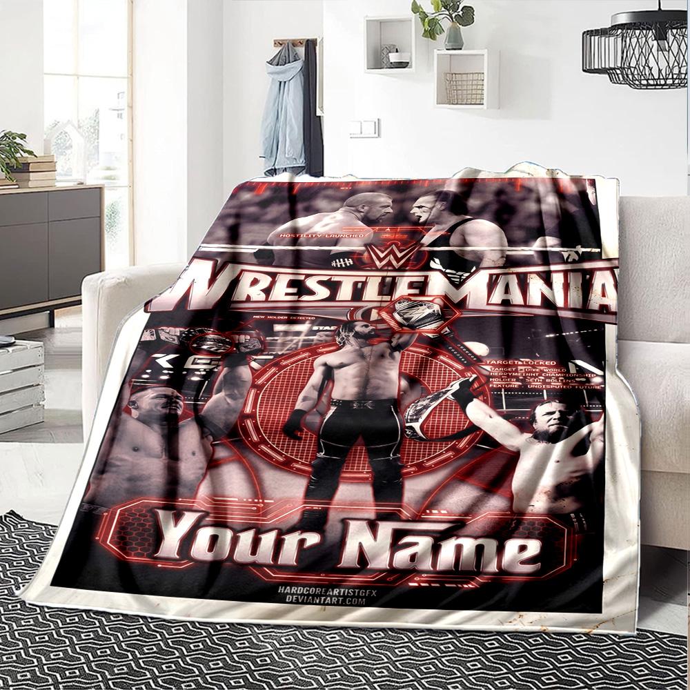 Wrestlemania Customize Text Blanket Lightweight Customizable Blanket Warmthful Decor Perfect for Livingroom Seaside Bed Chair Ideal for All Seasons