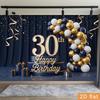 Sfondo 2D Buon 30° Compleanno Tenda Blu Navy Palloncino Oro Decorazione Festa