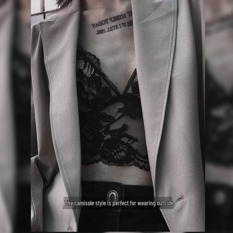 Lace Wirefree French Camisole Bra Set with Padded Triangle Cups