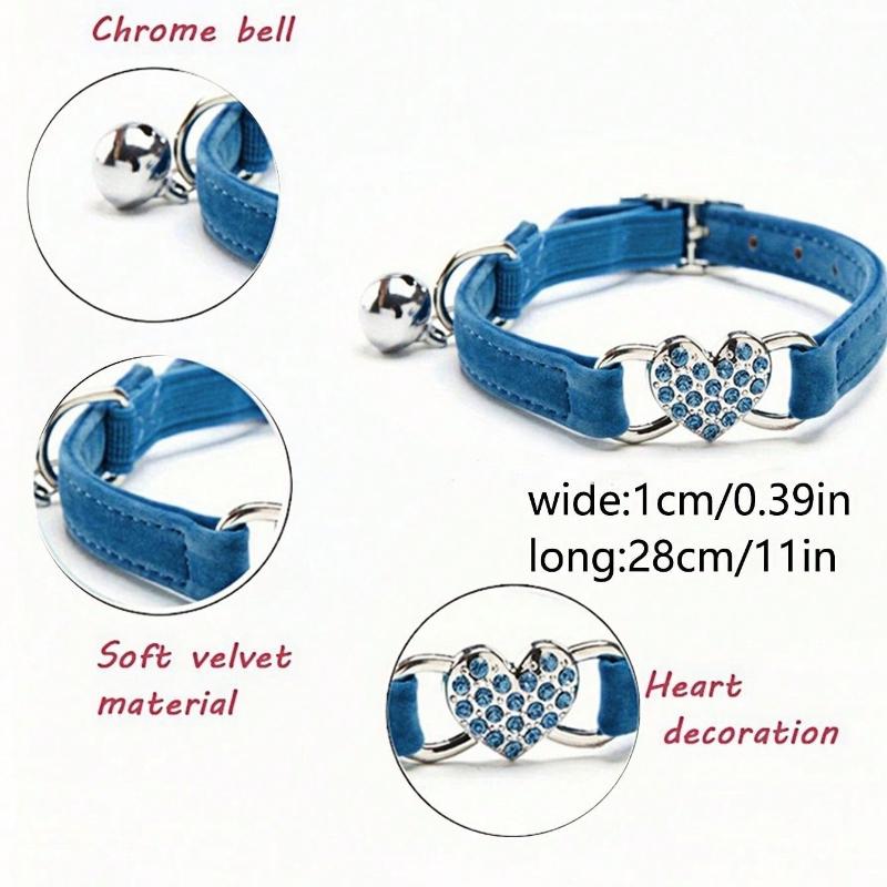 1pc Pet Collar With Rhinestone Heart & Bell Decoration, Cat Collar