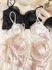 French Lace Push-Up Lingerie Set: Slimming Satin Underwire Bra for Large Busts