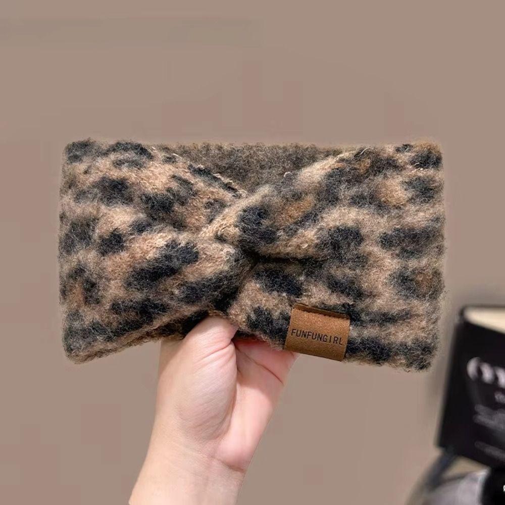 High Elasticity Leopard Print Headband Soft Turban Headwrap Knitted Headcover  Winter Season
