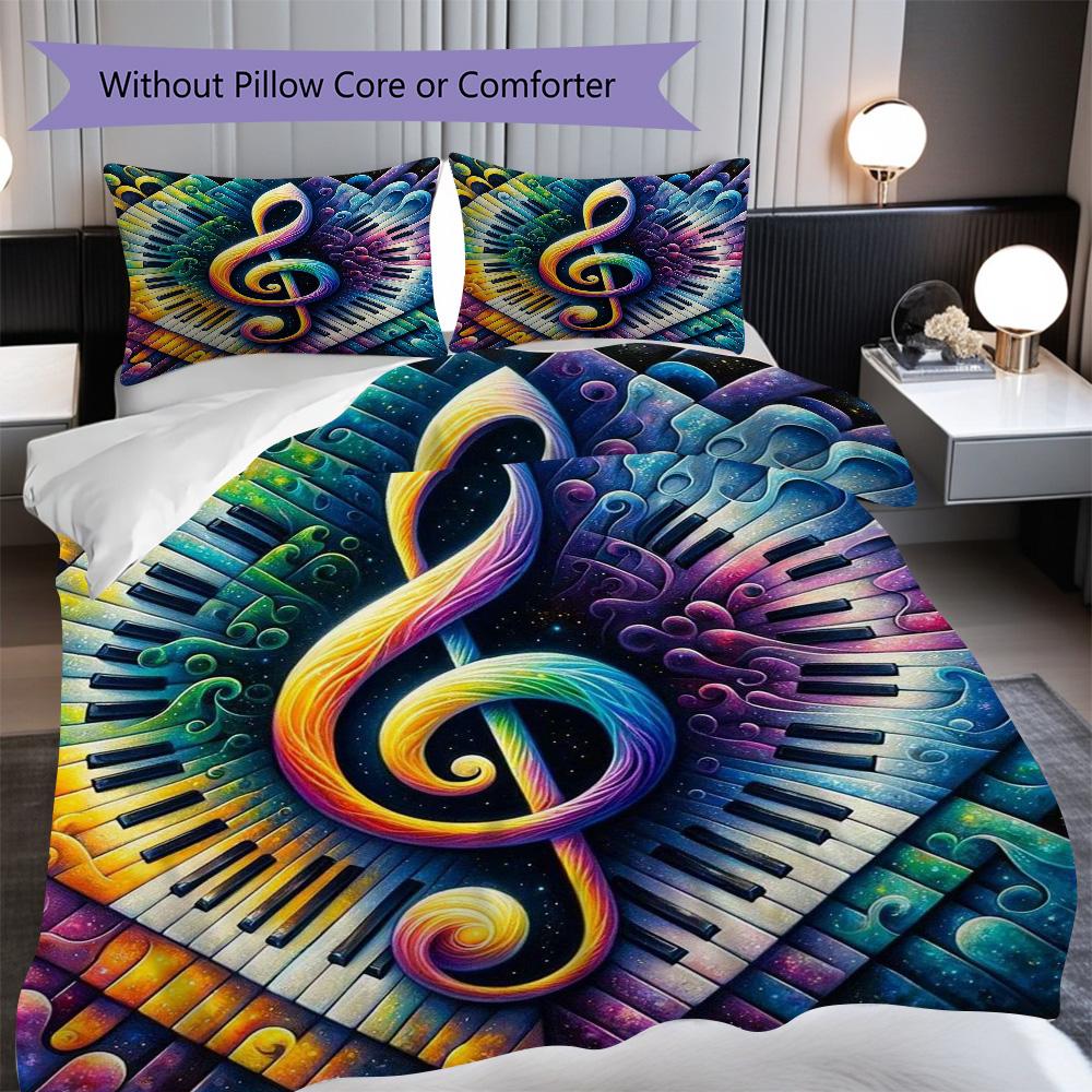 1PC Music, Guitar Theme Bedding Quilt Set Quilt Cover Pillowcase Home Decoration Birthday Gift (1 * Duvet Cover + 2 * Pillowcase, Without Core)
