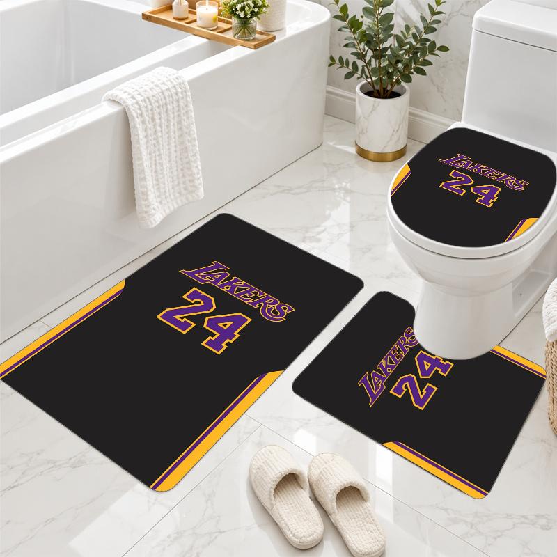 3Pcs Flannel Toilet Mat Set Kobe Bryant Bathroom Rug Non Slip Bath Carpet Home Decor