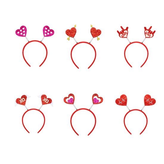 Valentine's Day Heart Headband Glitter Red Heart Hair Accessory for Halloween Holiday Wedding Birthday Party