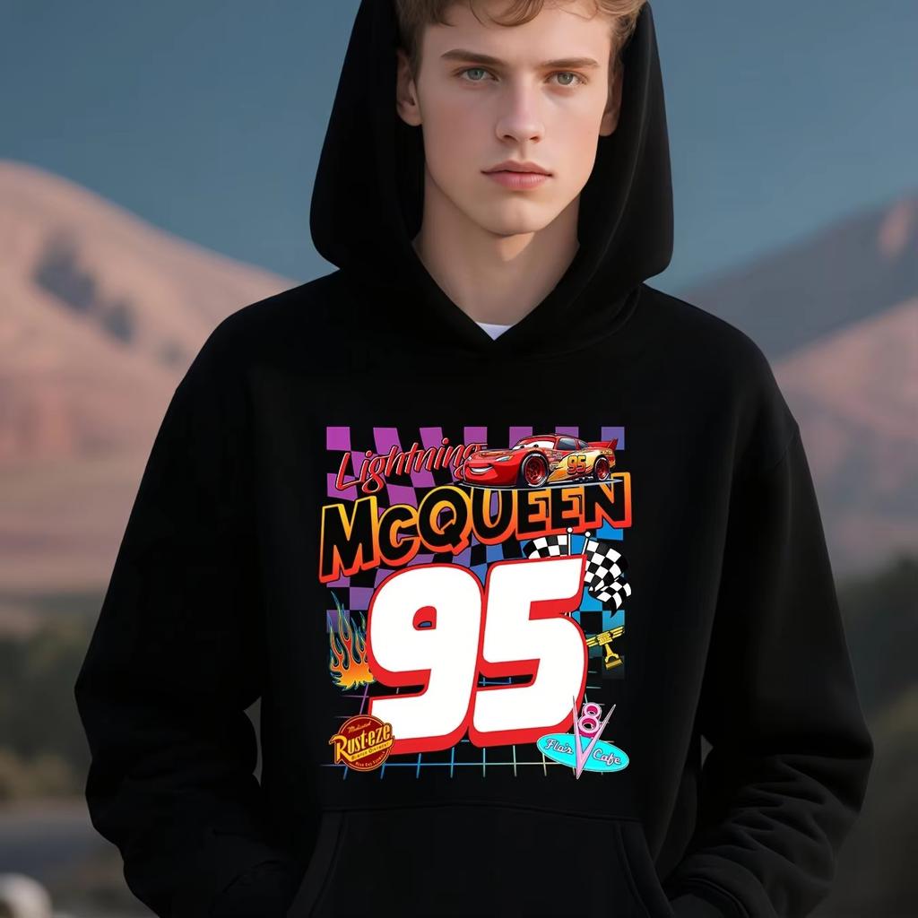 Disney Men's Hooded Sweater Car Story Series Sweatshirt Autumn and Winter Casual White Men's and Women's Top Hoodie