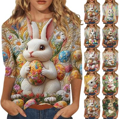 Women's Fashion Loose Casual Seven Sleeve Printed Round Neck Top