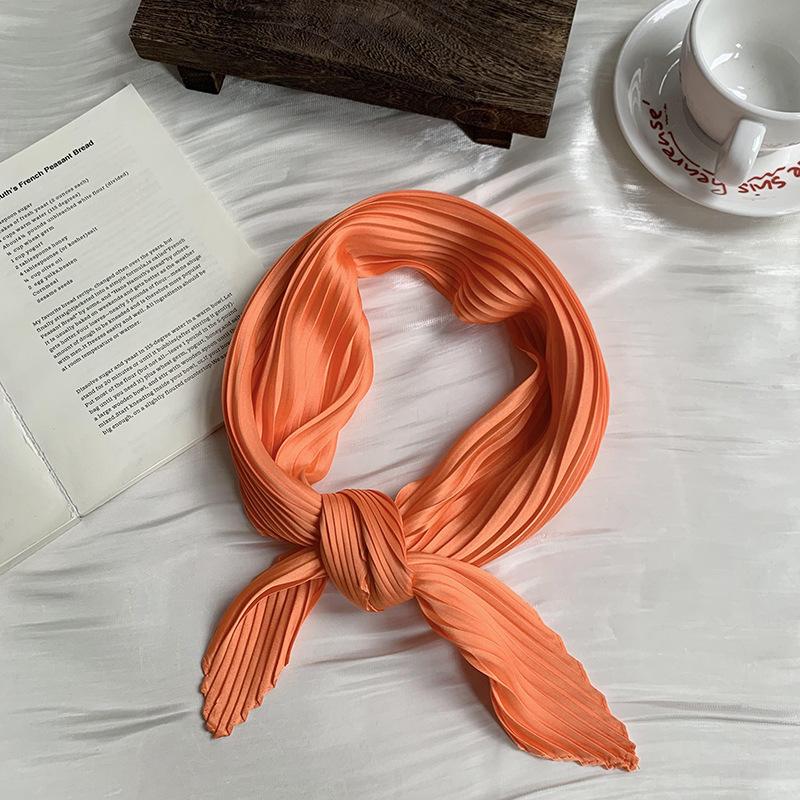 Crumpled rhombus silk scarf high-end new solid color versatile silk scarf neck small scarf streamer scarf shawl