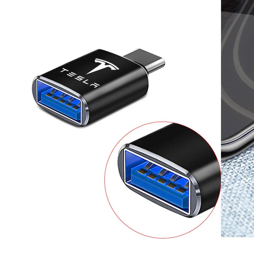 Car Sticker 2025 Hot 1Pcs USB To Type-C OTG Adapter Female Converter Phone Charger For Tesla Model 3 Model S X Model Y Roadster