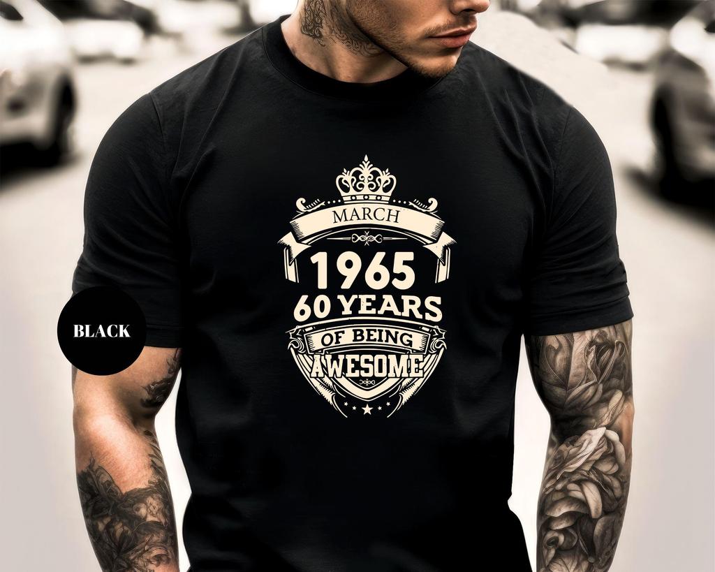 Vintage 1965 60 Years of Being Awesome Mens Birthday TShirt Mens Tracksuit Summer Casual Pullover Shortsleeved Sportswear Top