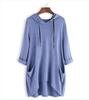 Spring Autumn Women's Hooded Solid Color Loose Long T-shirt Irregular Long Sleeve Pocket Pullover Top