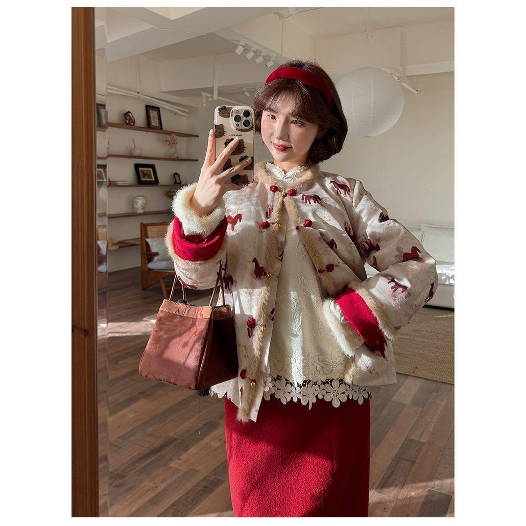 

2025 Winter High-End New Chinese Style Women s Cotton Coat with Frog Buttons 2XL Recommended for 125-135 Jin