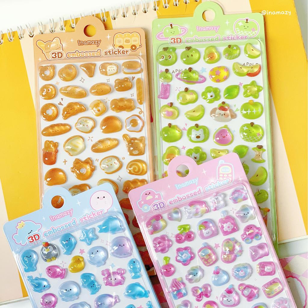 3D Puffy Cartoon Sticker Sheet Ocean Animal Bread Fruit Kawaii Stickers For Phone Case Laptop Journal Scrapbook Diy Decoration
