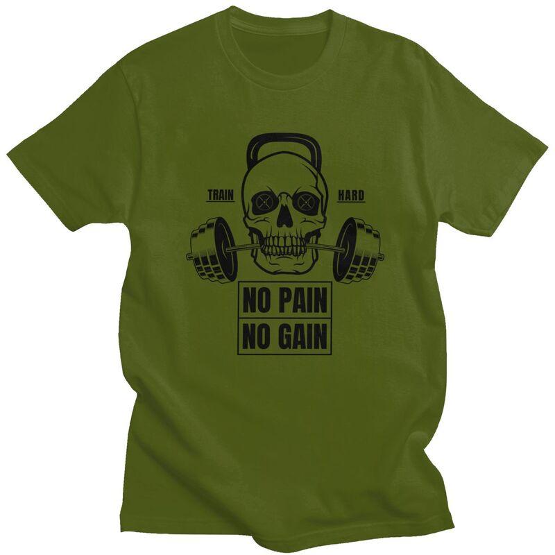 Custom No Pain No Gain T Shirts Men Pure Cotton Tee Tops Bodybuilding Fitness Gym Tshirts Casual Tshirt