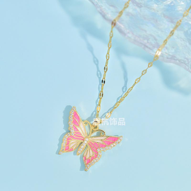 Butterfly Necklace Women'S Design Trend Painted Pendant Collarbone Chain