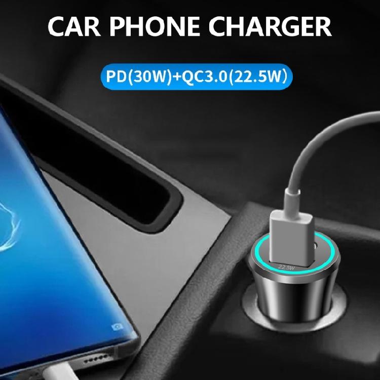 Portable 52.5W Car Phone Charger with Two Port, Quick Charging Adapter Support QC3.0 PD30W for Tablets Phones