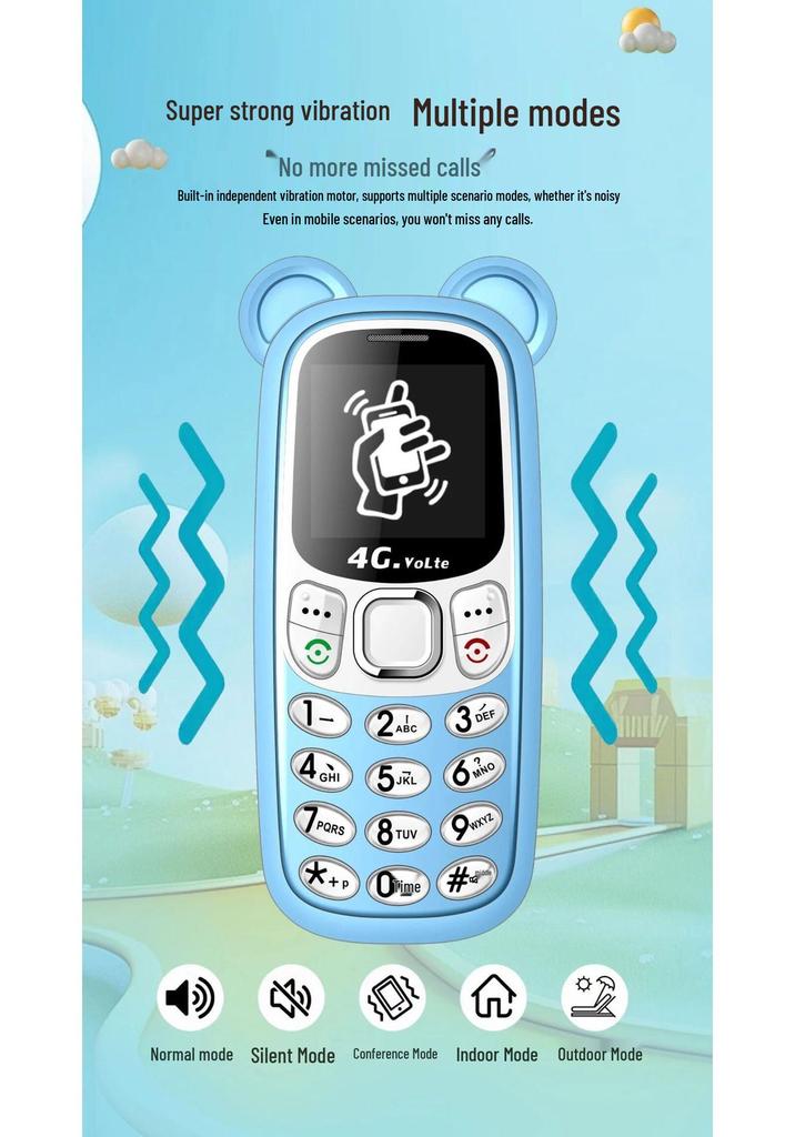 Universal 4G/5G Kids Mini Cartoon Phone with GPS, Anti-Internet Addiction, Elderly Mode, and Bear Paw Silicone Case